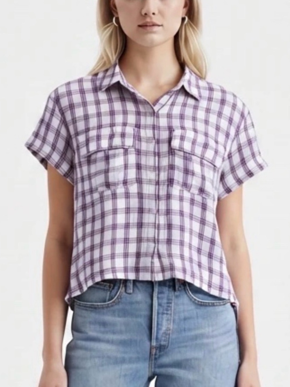 Nordstrom BP Purple Plaid Short Sleeve Button Down